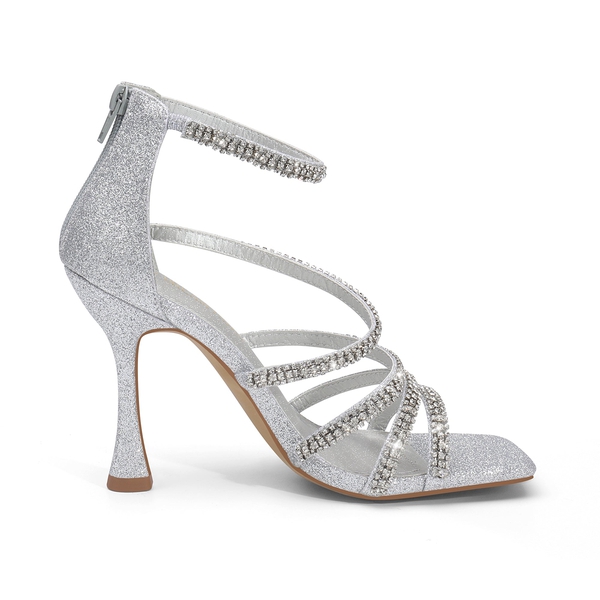 Women's Square Toe Stiletto Rhinestone Heels - SILVER RHINESTONE - 1